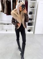 Brūns Parka Ar Regulējamu Jostu Un Greznu Mākslīgās Kažokādas Apdari