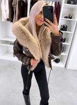 Brūns Parka Ar Regulējamu Jostu Un Greznu Mākslīgās Kažokādas Apdari