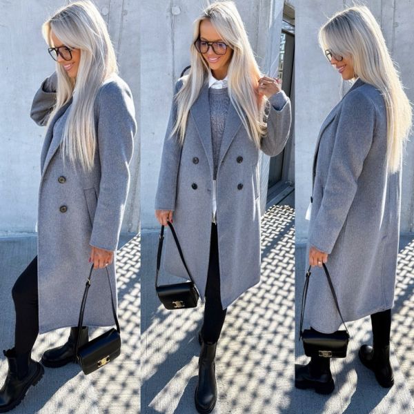 Grey Buttoned Wool Coat