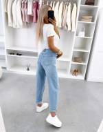 Sinine Pehmed Ja Venivad Mom Fit Teksad