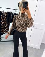 Leopard Leopard Print Crop Blouse With Rhinestones