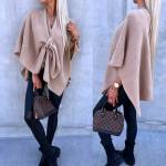 Beige Front-closure Poncho