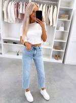 Sinine Pehmed Mom Fit Teksad