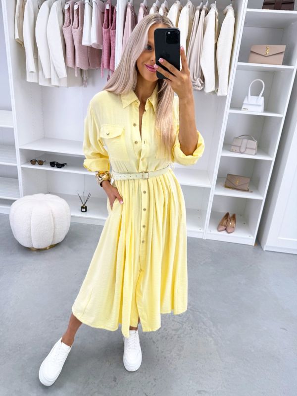 Kollane Vööga Pikem Kleit