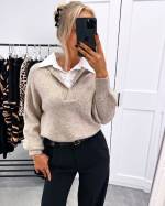 Grey Comfortable Sweater With White Collar