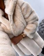 Brown Hooded Faux Fur Coat