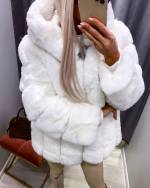 Taupe Luxury Hooded Fur Coat