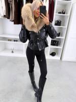 Brūns Parka Ar Regulējamu Jostu Un Greznu Mākslīgās Kažokādas Apdari