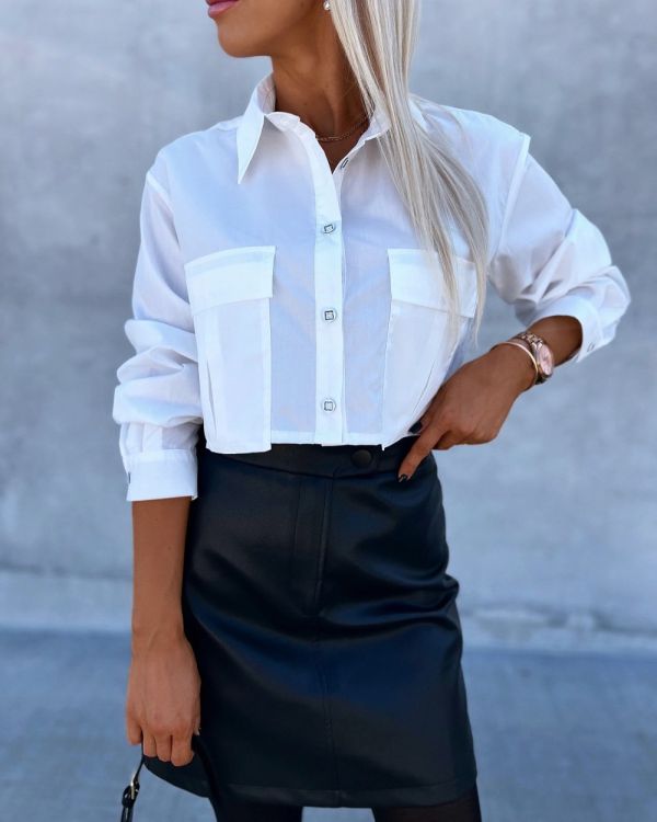 White Buttoned Crop Blouse