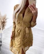 Beige Lace Dress With Buttons