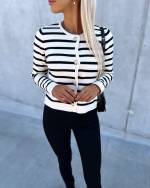 White Striped Buttoned Sweater