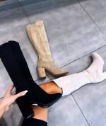 Black Block-heeled Velvet Boots