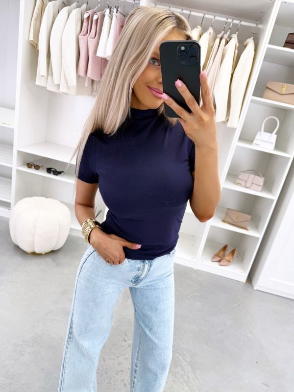 Tamsiai Mėlyna Tamprus Ir švelnus Topas