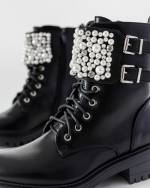 Melns Ērti Motociklistu Zābaki Ar Pērlītēm