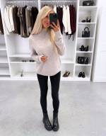 Pelēks Maigs Adījuma Džemperis Ar Augstu Apkakli