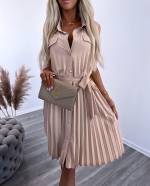 Beige Dress With Slippery Material Buttons
