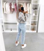 Gaiši Zils Mīksti Un ērti Mom Fit Džinsi