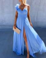 Šviesiai Mėlynas Tiulio Suknelė