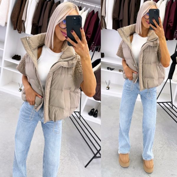 Taupė Oversized Liemenė Su Užtrauktuku