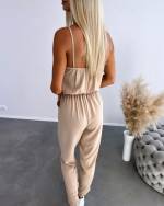 Beige Jumpsuit With Lace Edge