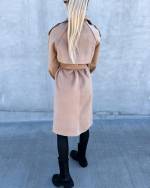 Beige Tie Waist Wool Blend Coat