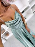 Rožinis Satininė Maxi Suknelė