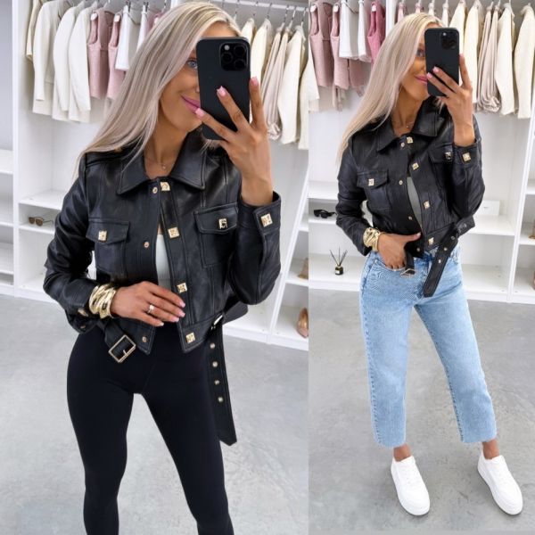 Черный Приталенный жакет на кнопках