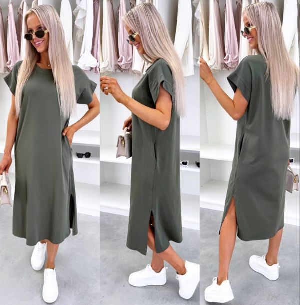 Khaki Shirt Dress With Pockets