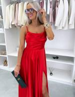 Rožinis Satininė Maxi Suknelė