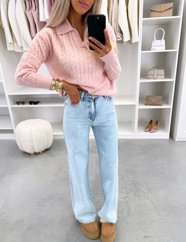 Mėlyna Tiesaus Kirpimo Džinsai