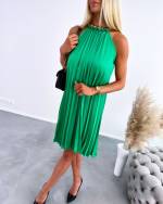 Green Pleated Flowy Dress