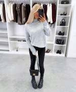 Pelēks Maigs Adījuma Džemperis Ar Augstu Apkakli