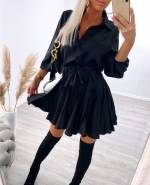 Black Buttoned Dress Tied In The Middle