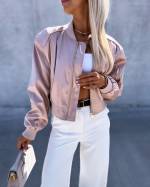 Rose Gold Oversized Satin Bomber Jacket