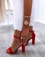 Бежевый Открытые босоножки на блочном каблуке с лентами