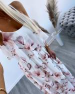 White Ruffle Floral Pattern Maxi Dress
