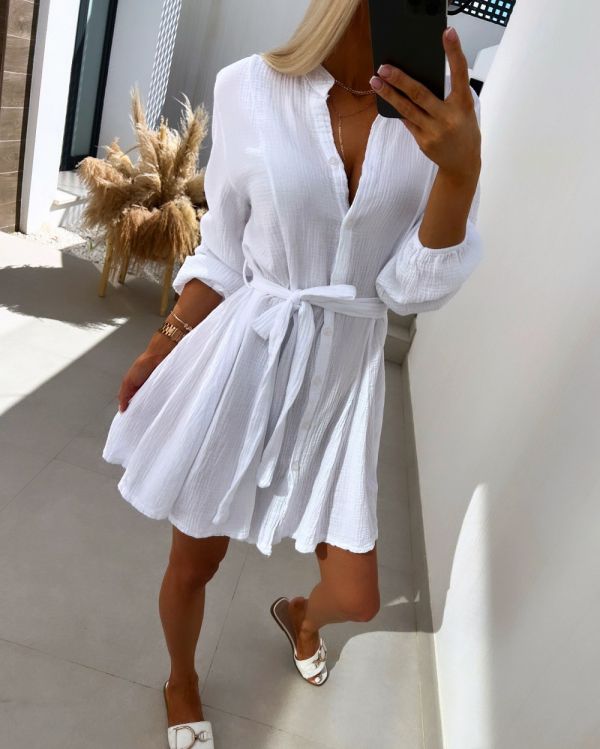 White Tie-waist Dress