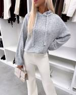 Pilka Minkštas Džemperis Su Gobtuvu