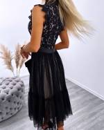 Black Tie-front Tulle Dress