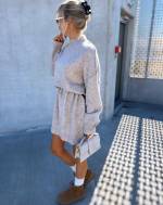 Light Beige Soft Knit Dress With Thin Leather Belt