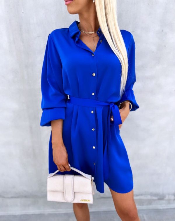 Blue Satin Dress With Pockets