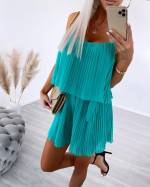 Бирюзовый Комбинезон со складками