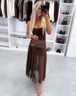 Ruda Tamprus Midi Ilgio Suknelė Su Pamušalu