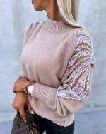 Light Beige Soft Sweater With Pearls