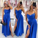 Rožinis Satininė Maxi Suknelė