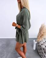 Khaki Keskelt Seotav Jumpsuit