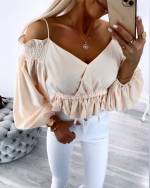 Valge Õlapaeltega Mugav Crop-top