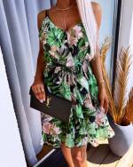 Fuchsia Tie-waist Floral Chiffon Dress