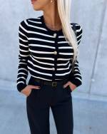 Black Striped Buttoned Sweater