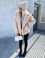 Beež Lühema Lõikega Soe Teddy Jakk